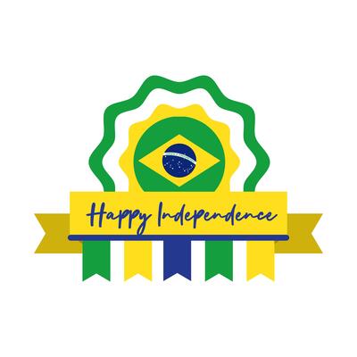 happy independence day brazil card with flag and ribbon frame flat style