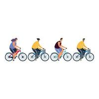 young people wearing medical masks on bicycles vector