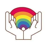 hands lifting cute rainbow for gay pride vector