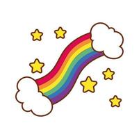 lindo arco iris con estrellas y nubes, icono del orgullo gay vector