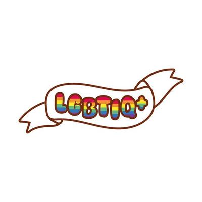lgbtiq word with gay pride stripes on a ribbon