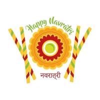 happy navratri celebration with chopsticks decorative flat style vector