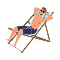 man wearing swimsuit seated in beach chair vector