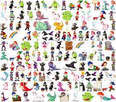 Set of fantasy cartoon characters and fantasy theme isolated on white background vector