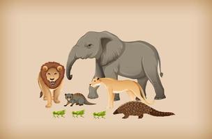 Group of wild animal on background vector