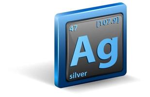 Silver chemical element. Chemical symbol with atomic number and atomic mass. vector