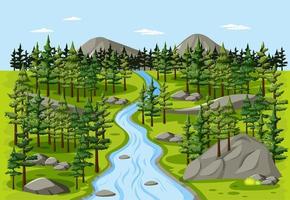 Stream in the forest nature landscape scene vector