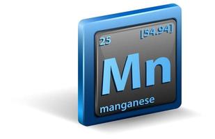 elemento químico manganeso. símbolo químico con número atómico y masa atómica. vector