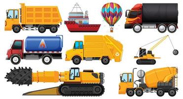 Set of different kind of cars and trucks isolated on white background vector