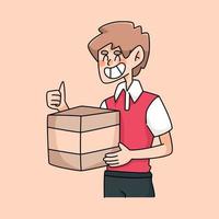 delivery boy thumbs up good service courier cartoon illustration vector