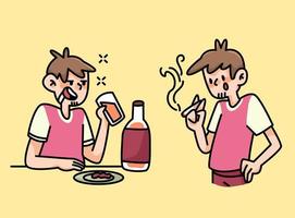 smoking and drinking woman habits cartoon illustration vector