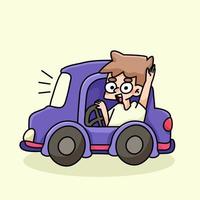 boy driving cute car cartoon illustration vector