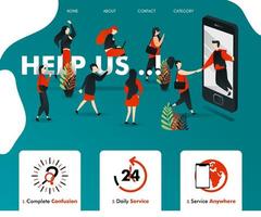 men gets helped out of smartphone. people attracted and join. can be for business finance, insurance, advertising, service, landing page, template, ui, web, mobile app, poster, vector illustration