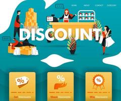 people shop happily with big DISCOUNT. for online shop, e-commerce, promotion, retail, marketing, online internet business. can use for, landing page, template, ui, web, mobile app, poster, banner vector