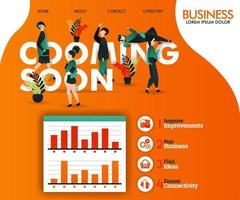 COMING SOON writing with orange and flat illustration. can use for, landing page, template, ui, web, mobile app, poster, banner, flyer, vector illustration, online promotion, internet marketing