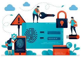 Fingerprint recognition technology for user id security. Finger touch scanner app to secure personal information data. Cyber security protection identification for protect payment. Fingerprint login vector