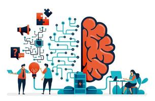 Artificial intelligence for problem solving. Artificial brain network system. Intelligence technology for question n answer, ideas, completing task, promotion. Business card, banner, brochure, flyer vector