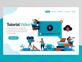 Vector illustration for video tutorial landing page. Learning platform, broadcast production for education. Modern learning. Tutoring chat and webinar lessons. Homepage header web page template apps