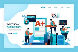 landing page of educational achievement. Academic performance, student, teacher, institution goal. improve learning skills, knowledge, planning, critical thinking. designed for website, mobile apps vector