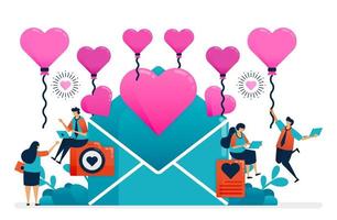 love letter for couple on valentine day, wedding, engagement. pink heart balloon for success in romantic relationship. decoration of happiness Illustration of website, banner, poster, invitation, card vector