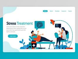 Illustration of stress treatment. Therapy for crazy people. Psychology counseling doctor. Solve life problems. Mental healing. Vector cartoon for website homepage header landing web page template apps