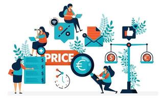 Compare prices for individual stores and products. Find the best prices with more discounts and promos. Flat vector illustration for landing page, web, website, banner, mobile apps, flyer, poster