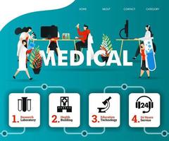 scientist and doctor are examining MEDICAL problem to facilitate patient. can use for, landing page, template, ui, web, mobile app, banner, illustration, online promotion, internet marketing, trading vector