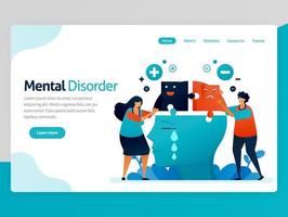 Illustration of mental disorder. Multiple personalities. Negative and positive mind. Sad, happy and loneliness face emotion. Vector cartoon for website homepage header landing web page template apps