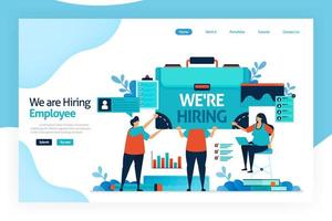 Landing page of we are hiring employees. open vacancies for job seekers. open recruitment agencies, jobs interview. selection and analysis knowledge, skills, abilities. website, mobile apps, poster. vector