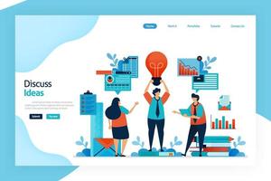 Landing page of discuss idea. Brainstorming to get a business idea that innovative, unique, problem solving, profitable. Improving business strategy and product innovation. For website, mobile apps vector