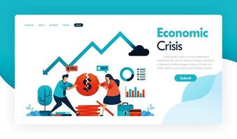 economic crisis with falling GDP and rising inflation, financial strategy and banking in recession, broken coins, finance analysis graph, statistics chart. vector design for flyer poster mobile apps