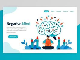 Illustration of negative mind. Meditation for healthy, healing, spiritual, relaxation, anti depression, ease mind, treatment. Vector cartoon for website homepage header landing web page template apps