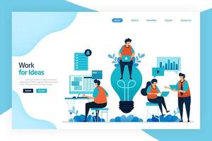 Landing page of work for idea. Employee work and discuss to improve company performance, services, financial gain. Big idea for problem solving and managing risk. Designed for website, mobile apps vector