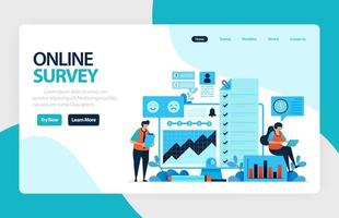 Landing page online survey. Satisfaction feedback, review form service, Exams Choices Flat character for learning and survey consultants. for banner, illustration, web, website, mobile apps, flyer vector