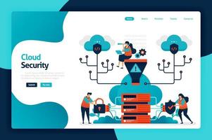 Cloud security landing page design. protect and secure database access. security and protection of personal data, hacker and cyber crime. vector illustration for poster, website, flyer, mobile app