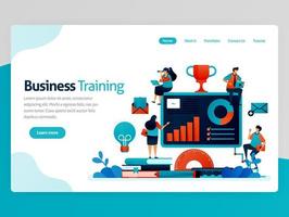 Vector illustration for business training landing page. Business and entrepreneurship seminar. Read statistic for strategy analysis. Graph and accounting chart. Homepage header web page template apps