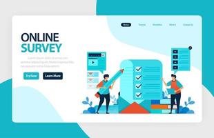 Landing page online survey. Exams Choices Flat character for learning and survey consultants. research feedback opinion, choice checklist. for banner, illustration, web, website, mobile apps, flyer vector