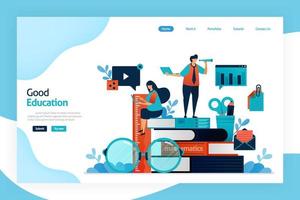 landing page design of good education. system that make student better in learning and increase a creativity and enjoy studying. developing knowledge, intelligence. designed for website, mobile apps vector