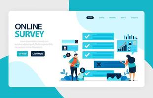 Landing page online survey. Exams Choices Flat character for learning and survey consultants. research feedback opinion, choice checklist. for banner, illustration, web, website, mobile apps, flyer vector