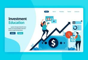 landing page vector design for investment education. stock market with strategy, analysis, planning. capital market growth, return of investment. for banner, illustration, web, website, mobile apps