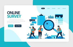 Landing page online survey. Exams Choices Flat character for learning and survey consultants. research feedback opinion, choice checklist. for banner, illustration, web, website, mobile apps, flyer vector