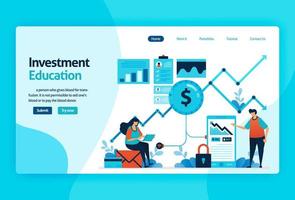 landing page vector design for investment education. stock market with strategy, analysis, planning. capital market growth, return of investment. for banner, illustration, web, website, mobile apps