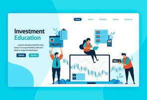 landing page vector design for investment education. return of investment with planning, stock market and mutual funds, fixed income, money market. for banner, illustration, web, website, mobile apps