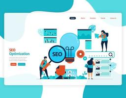 vector illustration website for marketing optimization with SEO. online advertising with keywords in search engines for target market, ads services, social media. landing page, banner, mobile apps