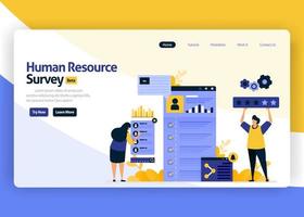 landing page vector flat design illustration of human resource survey for review hiring employees and job seekers recruitment. Satisfaction feedback. for websites, mobile apps, banner, flyer, brochure