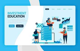 landing page vector design for investment education. return of investment with planning, stock market and mutual funds, fixed income, money market. for banner, illustration, web, website, mobile apps