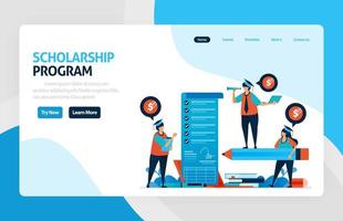 Landing page for scholarship education program, open donations and funding for outstanding student, Low interest loans for educational institutions, tuition fees. for banner, web, website, mobile apps vector