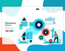 Ilustración plana del vector de la página de inicio de la página de inicio del sistema de mantenimiento. reparación y mantenimiento de tecnología de almacenamiento en la nube. Sistema de seguridad en base de datos de respaldo digital. web, flyer, sitio web, aplicaciones móviles