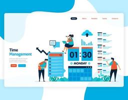 Landing page vector of time management and scheduling jobs project, Plan and manage work on time, Lack of time in business, Work with time. Illustration for website, mobile apps, homepage, flyer, card