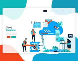 homepage landing page vector flat illustration of cloud database. repair and maintenance of cloud storage technology. security system in digital backup database. web, flyer, website, mobile apps